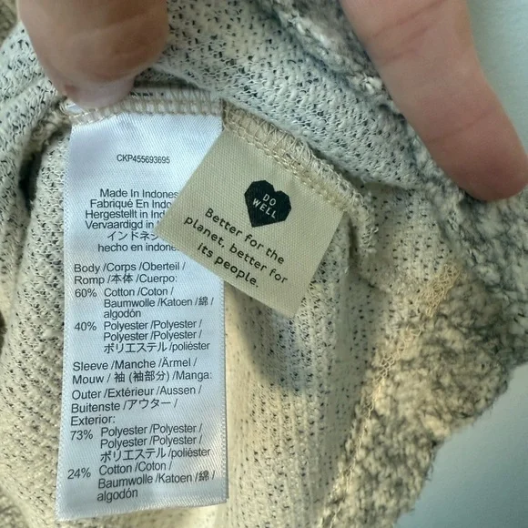 Madewell Oversized Hoodie Heathered Gray & Cream with Quilted Sleeves - Picture 3 of 12